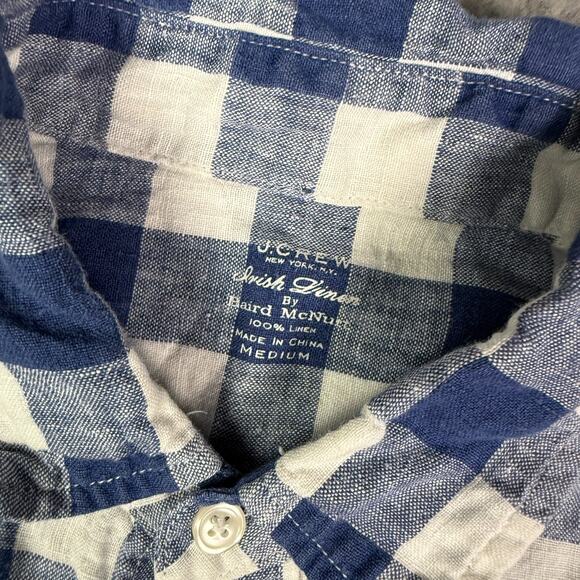 J. CREW Shirt Mens M Blue White Plaid 100% Irish Linen Button Down Baird McNutt - Picture 3 of 8